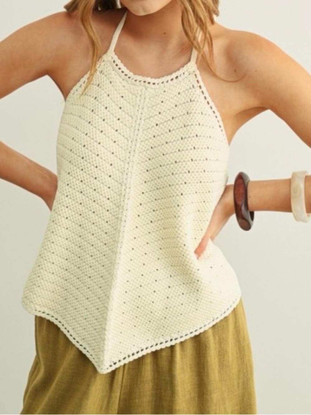 Cream Crochet Halter Tank Top